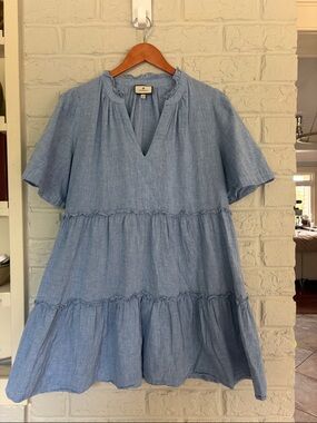 Tuckernuck Lightweight Chambray Tiered Tunic Dress - Blue Size Large